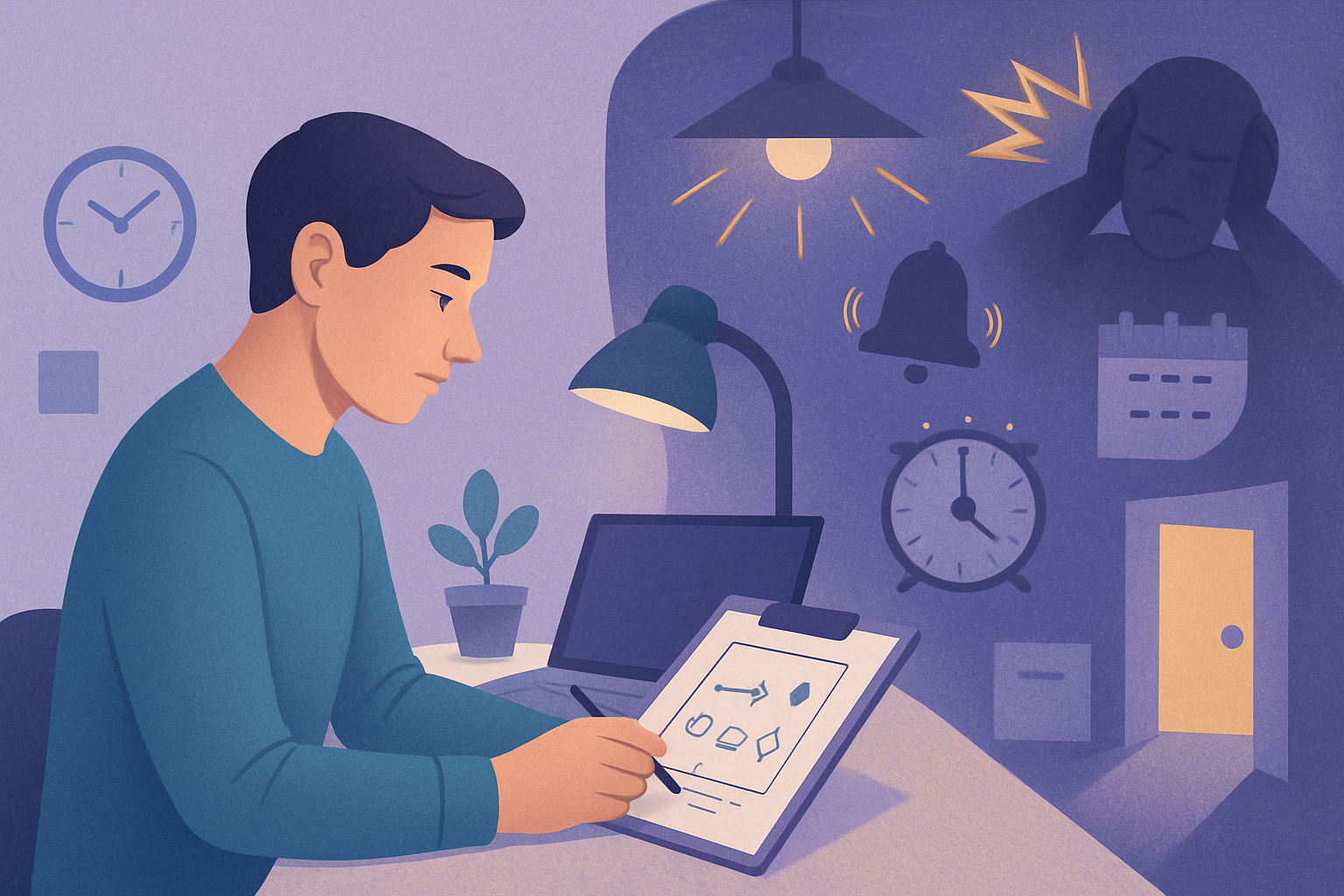 Personne travaillant dans un environnement adapté malgré des obstacles exécutifs et sensoriels