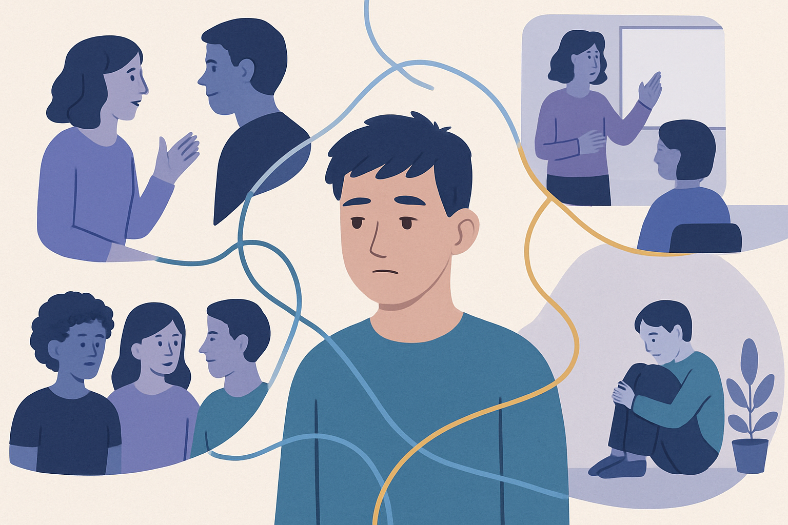 Illustration d’un profil neurodéveloppemental reliant communication, attention et interactions sociales