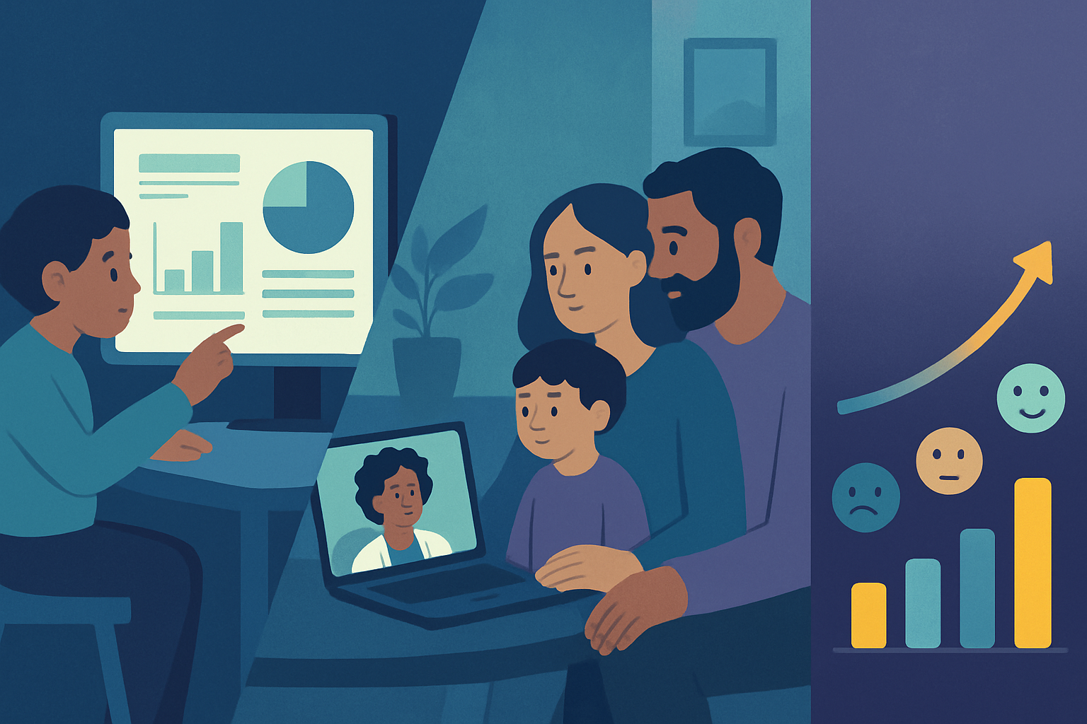 Illustration d’un dépistage numérique, d’une téléconsultation et de la régulation émotionnelle