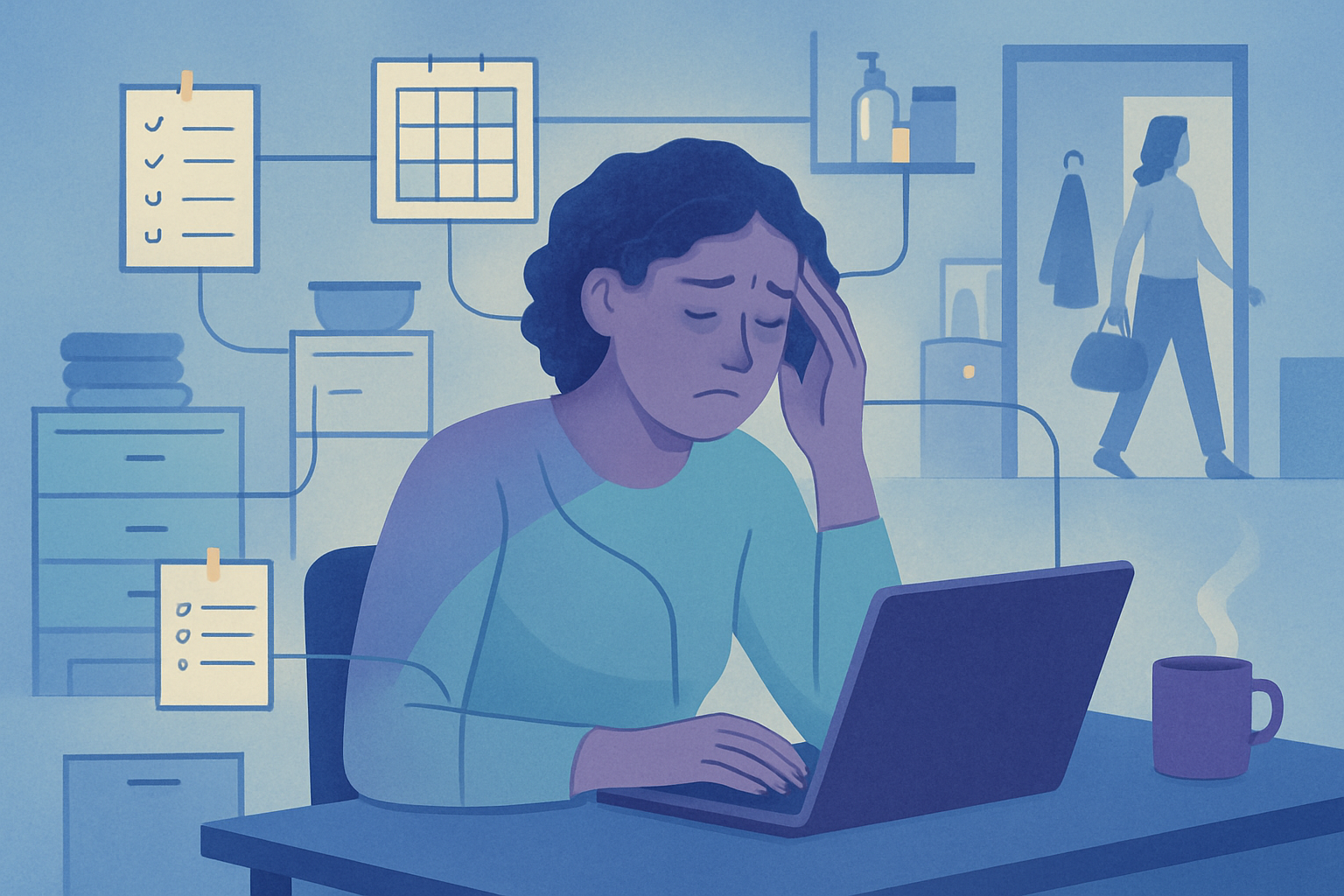 Personne entourée de stratégies d’organisation qui rendent visibles des difficultés quotidiennes invisibles