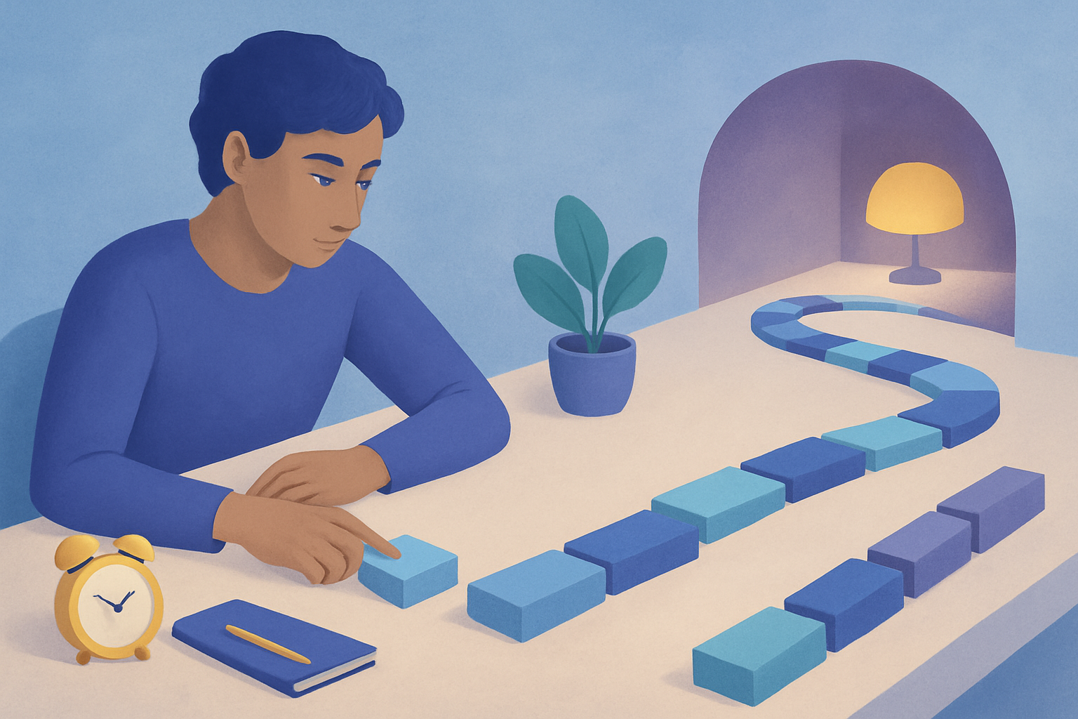 Personne utilisant une routine flexible dans un environnement calme